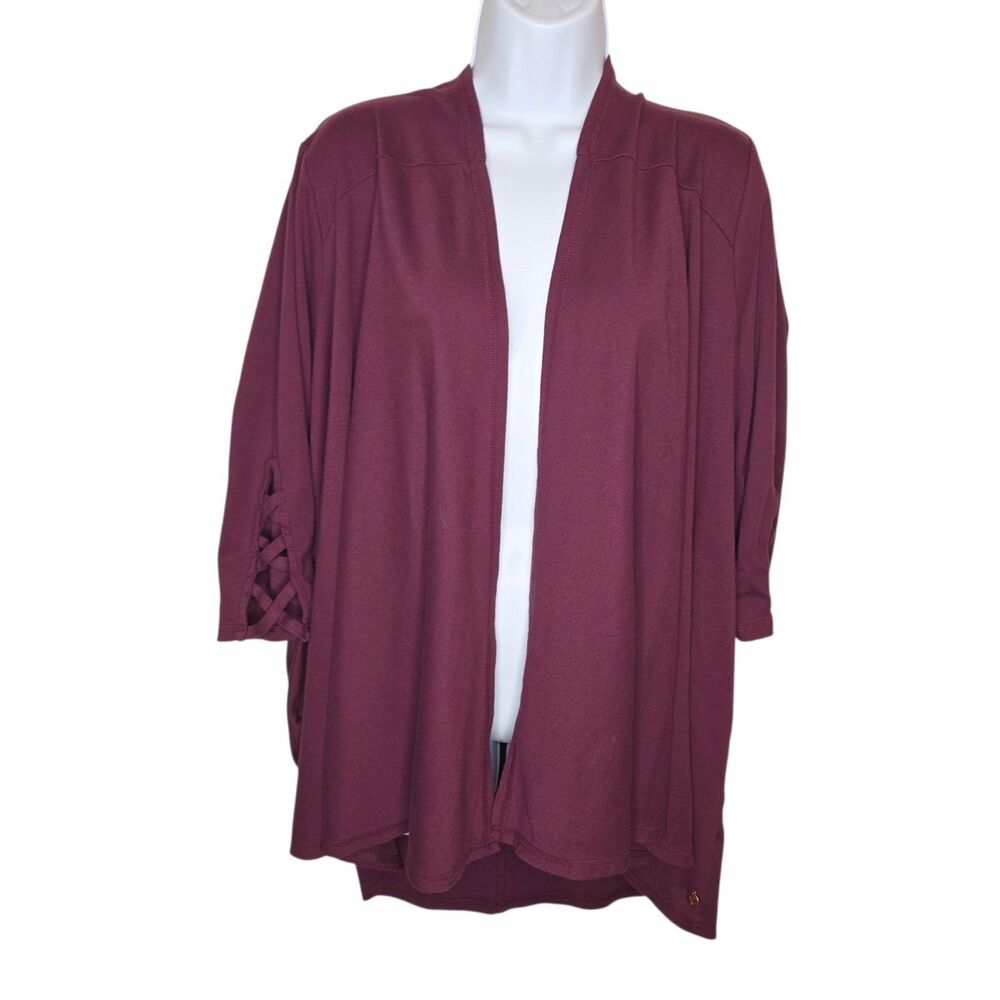 LIVI Active Lane Bryant Lattice Crisscross Sleeve Open Front Cardigan 14/16